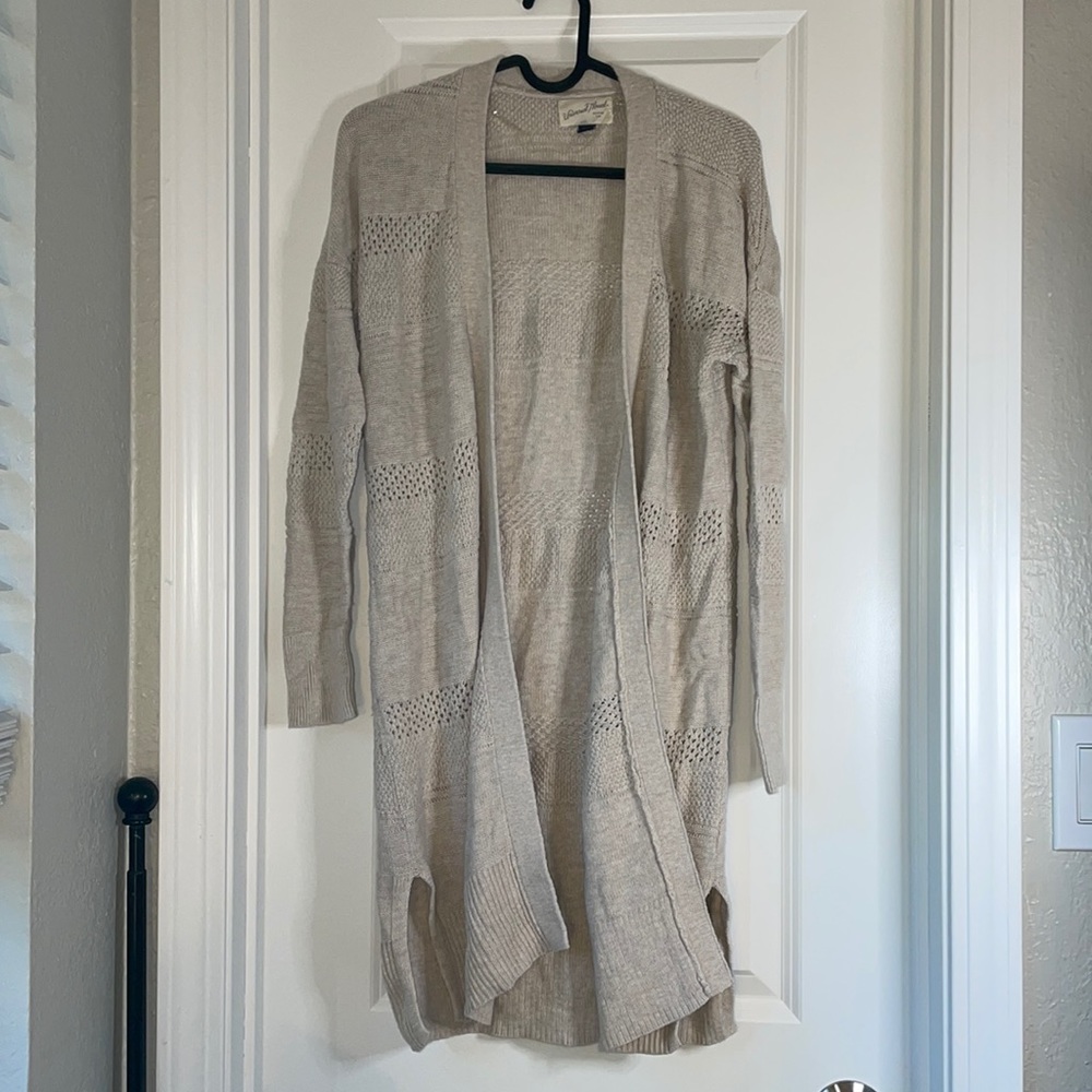 Long neutral cream tan cotton cardigan